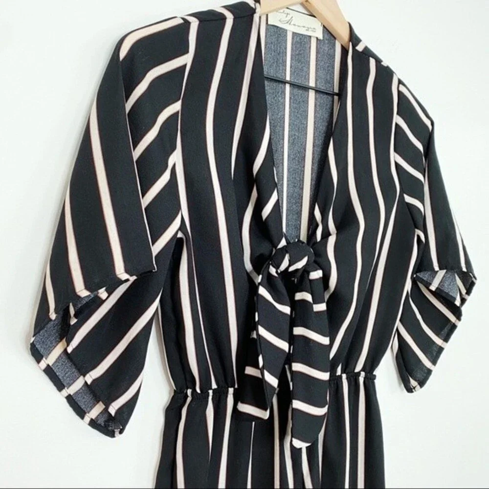 VINTAGE HAVANA Women's Small Jumpsuit Striped Wide Leg Tie Front Made in USA